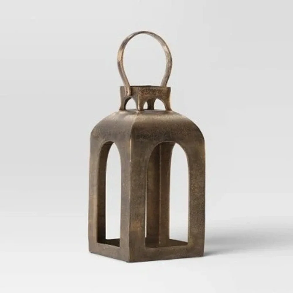 13x7.5 Pillar Cast Aluminum Lantern Candle Holder Gold  - Threshold, Target